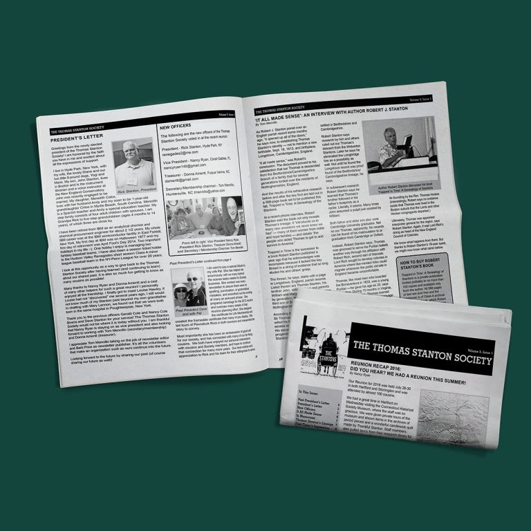 Sample layout of a Thomas Stanton Society newsletter